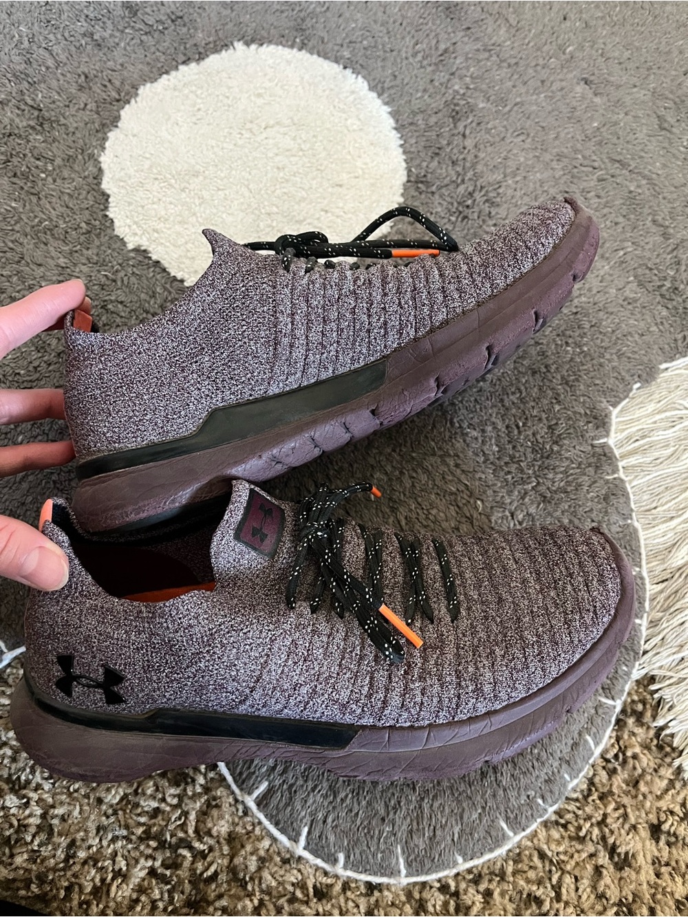 Under Armour Women’s Knit Athletic Shoes in Plum with Orange Accents